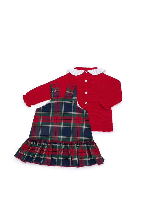 JULIANA - Red Tartan Pinafore Dress & Knitted Jumper Red