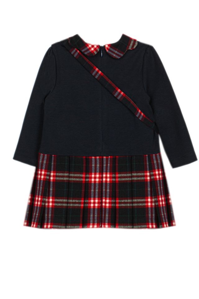 PATACHOU Navy Dress with Balmoral Tartan details & Matching Bag