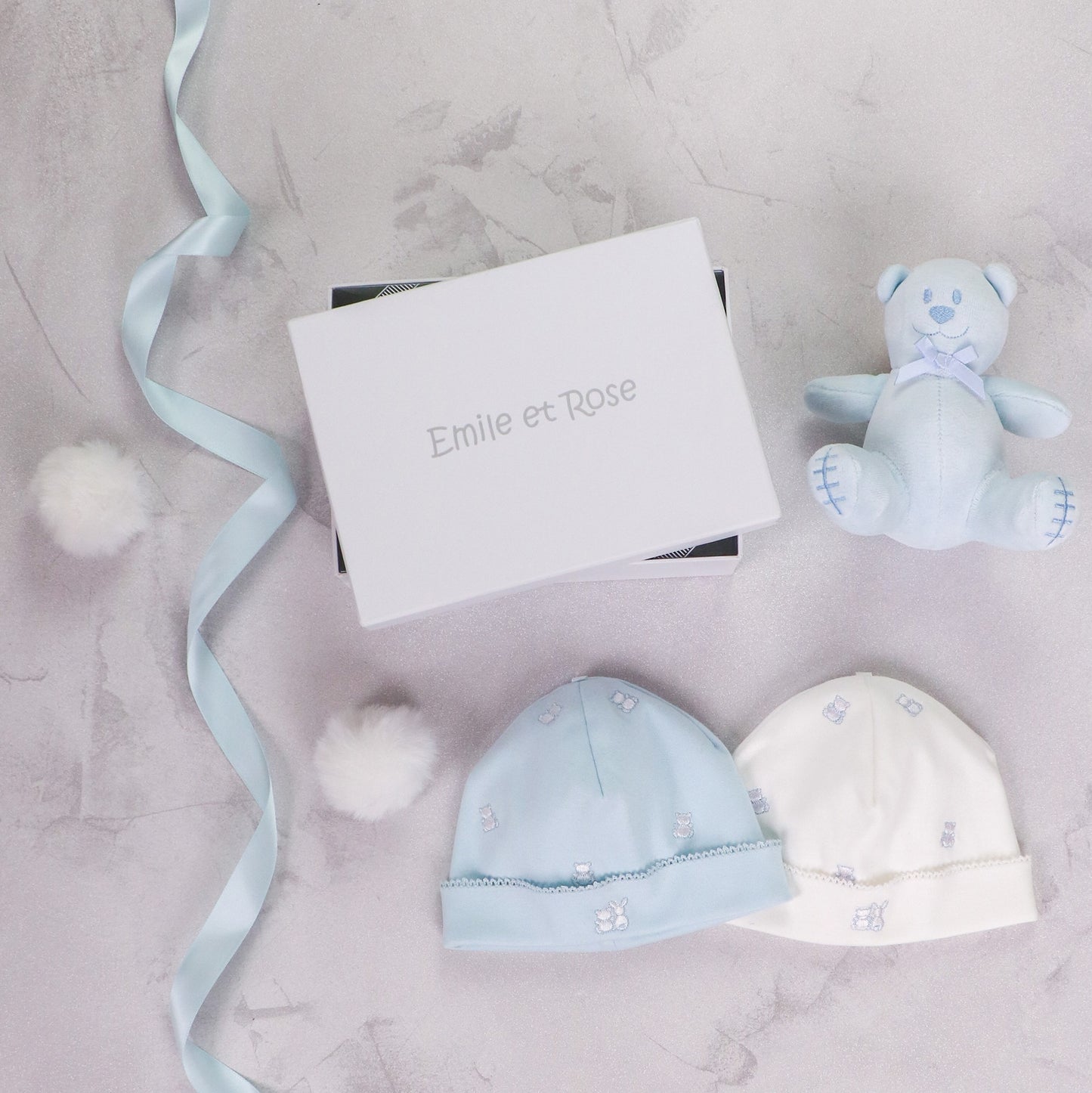 Emile et Rose Linden Teddy 2 Hat Pale Blue gift set & Toy