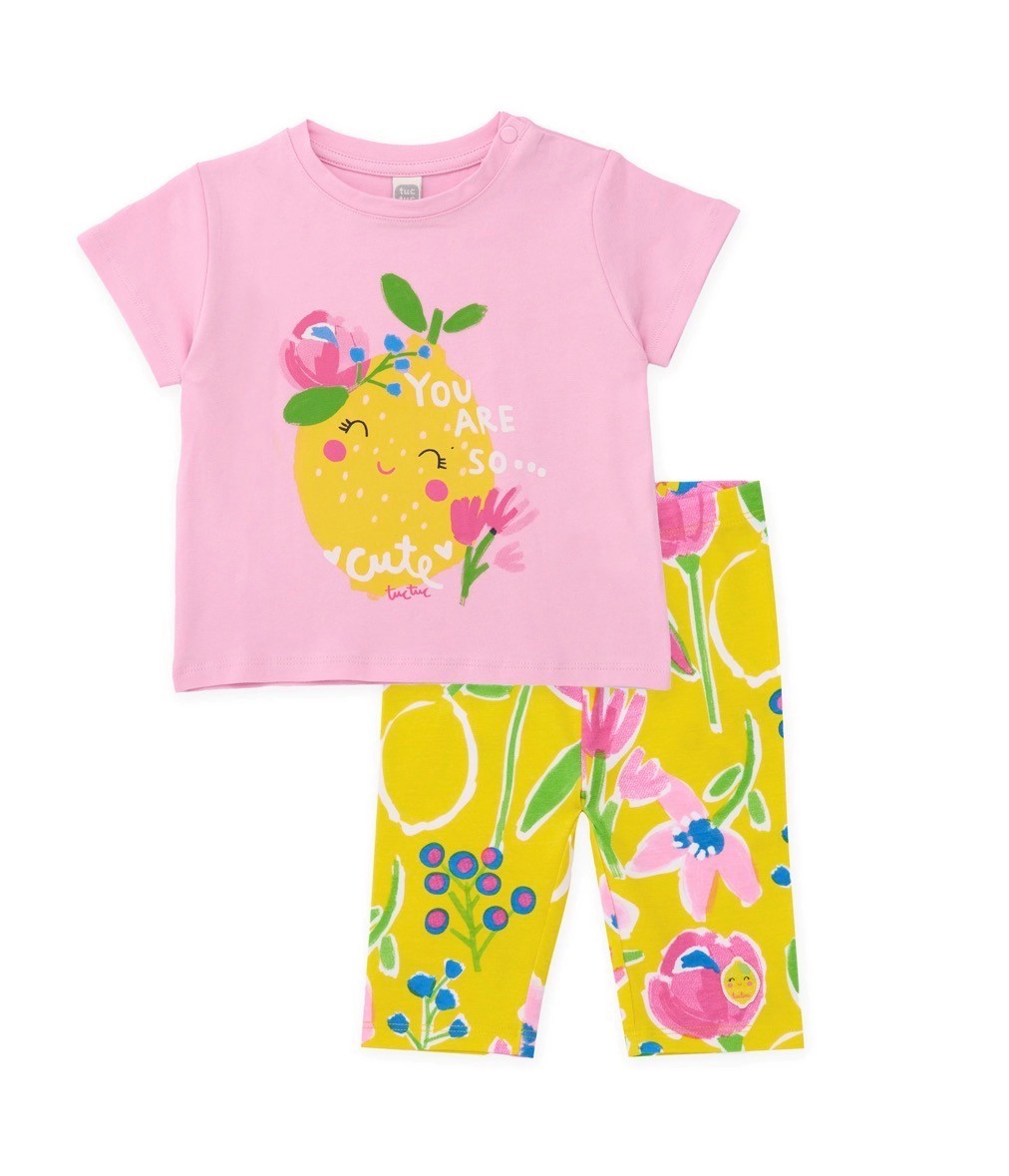 Tuc Tuc GIRL Pink t-shirt and cropped yellow leggings with floral design