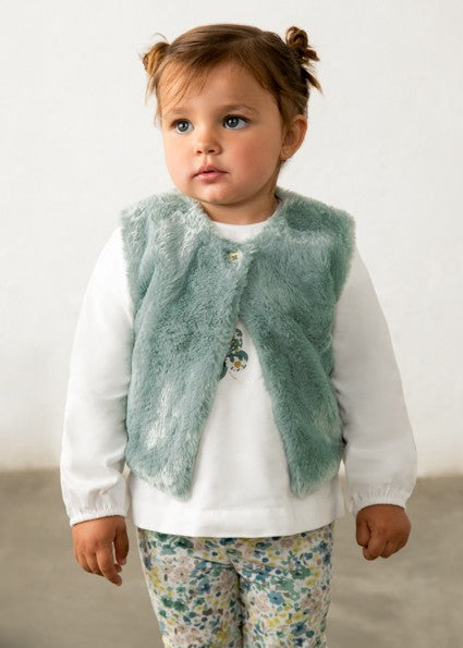 Mayoral Faux fur vest leggings set Anise