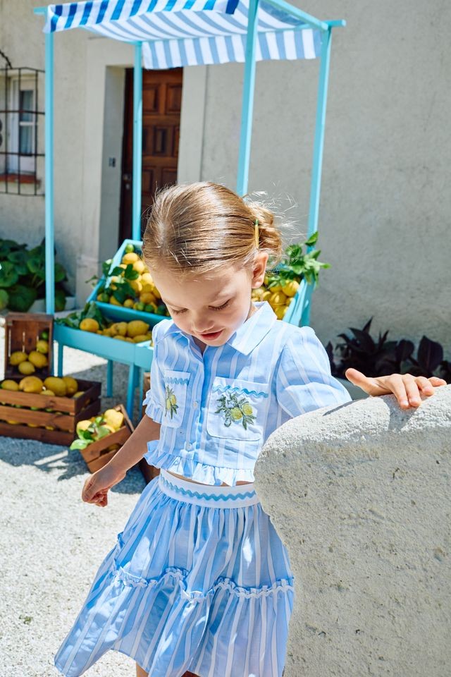 Patachou Blue Stripe Skirt Set