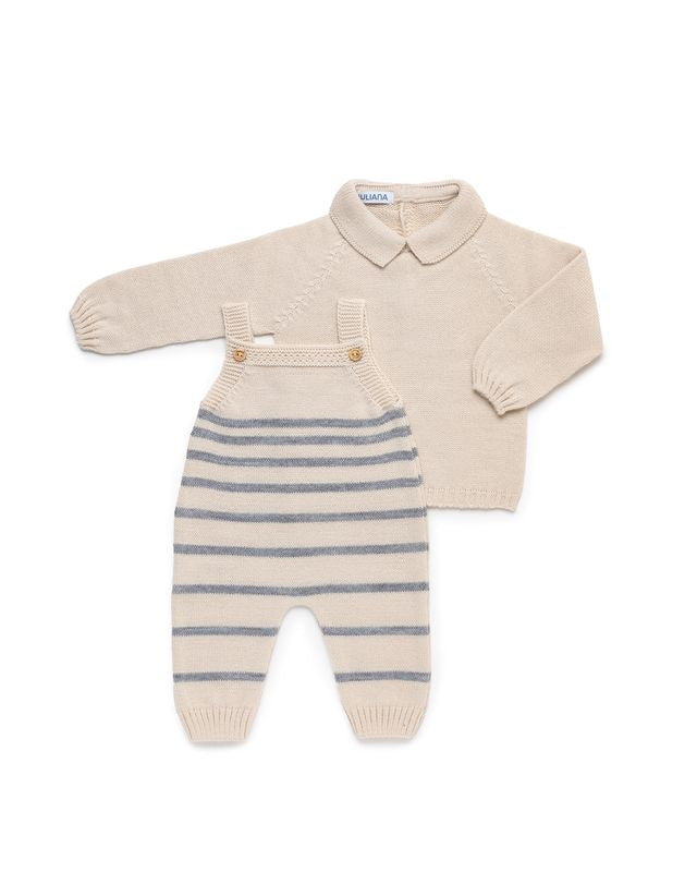 Juliana Knit Overall / Sweater Cream and grey stripes