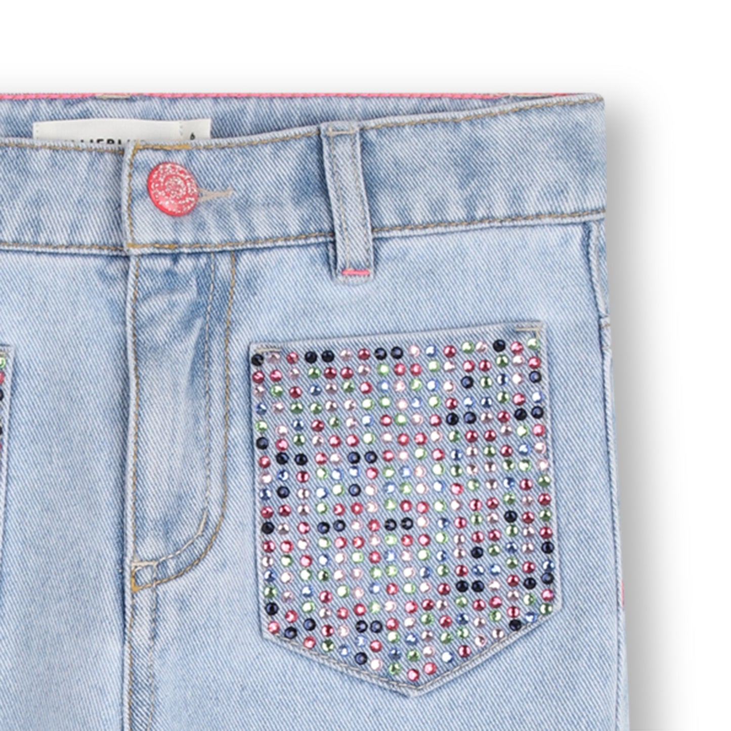 BILLIEBLUSH DENIM TROUSERS WITH RHINESTONE POCKETS