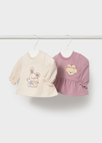 Mayoral 2 pack Long Sleeved Tops Mauve & Cream