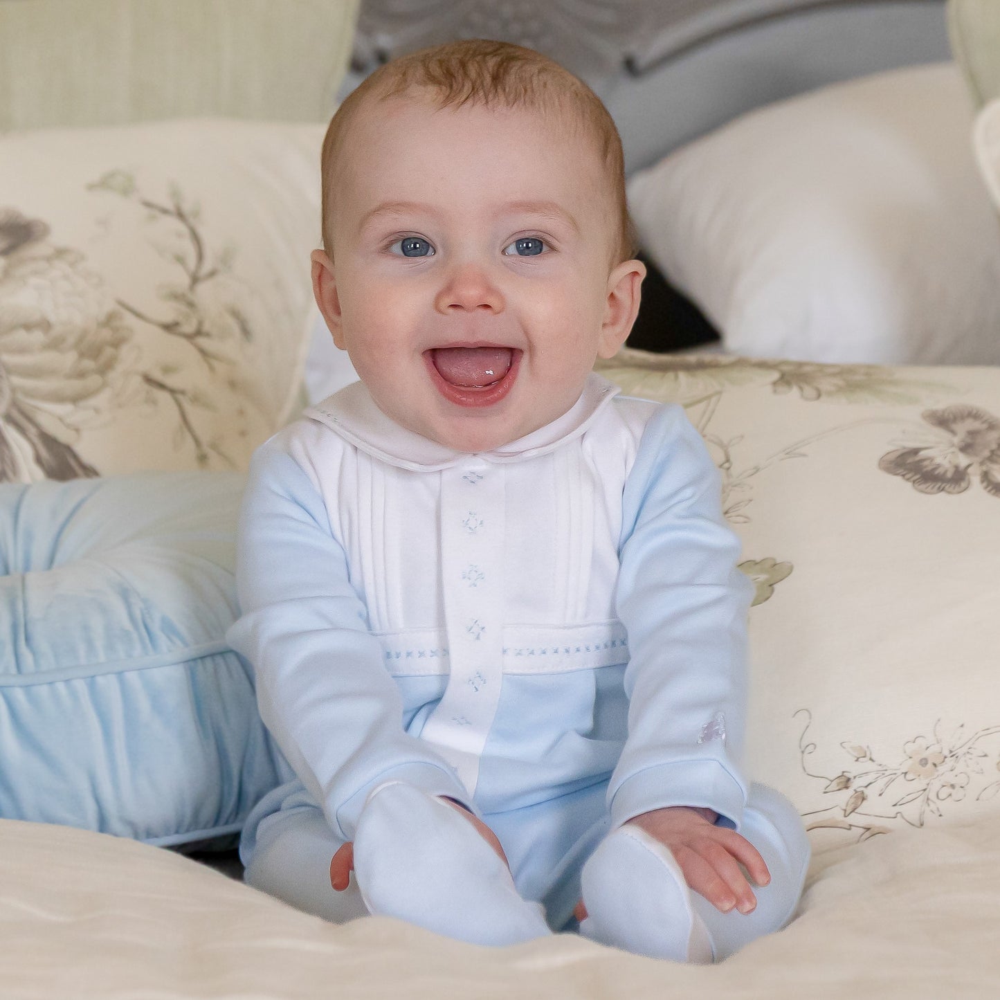 Emile et Rose Matthew I'lock AIO with white pleated yoke & emb placket P Blue