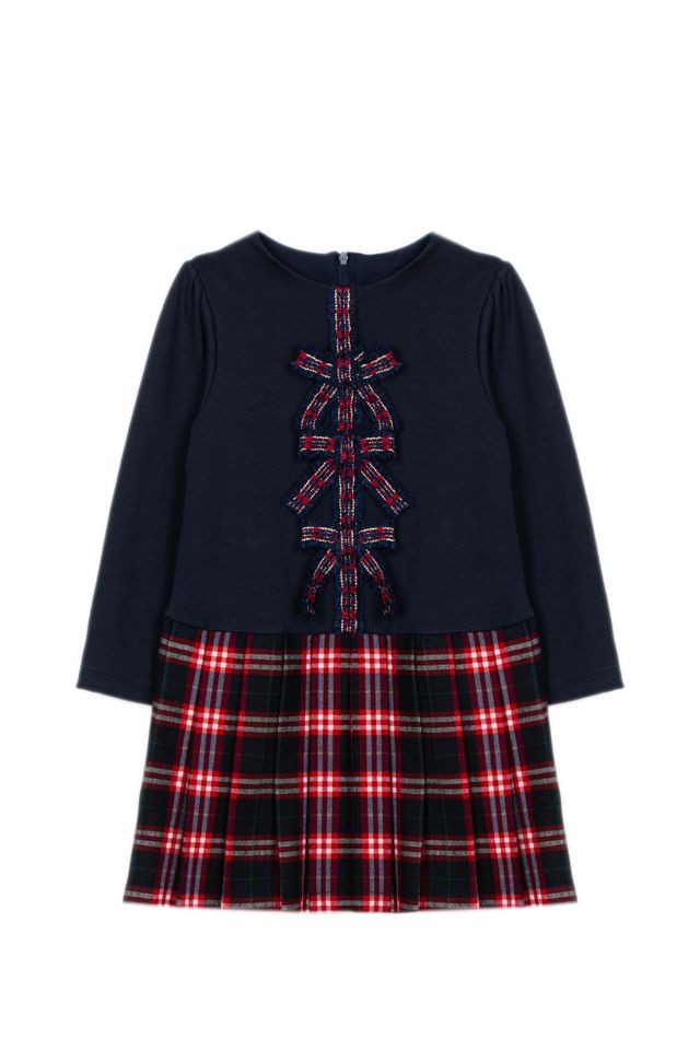 PATACHOU Navy & Balmoral tartan Dress With Bow Detailing