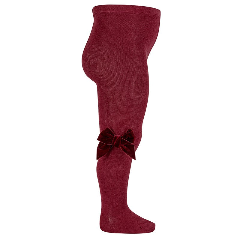 Condor Cotton tights with side velvet bow - 575 Garnet