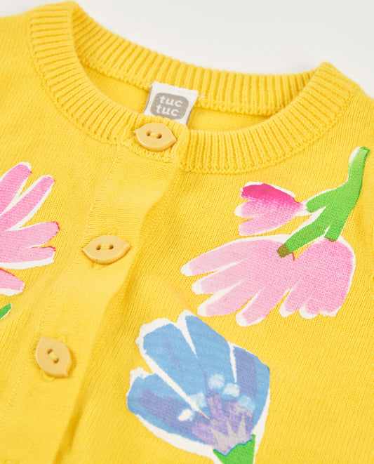 Tuc Tuc GIRL Bright yellow knitted cardigan with floral design