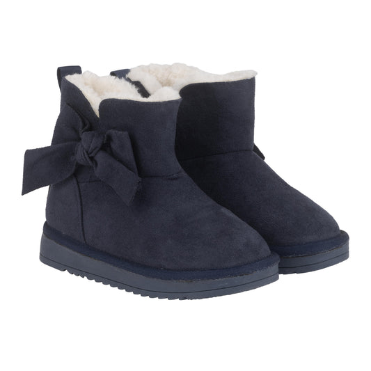 A Dee BOWTIFUL Faux suede boot with bow detail in Dark Navy