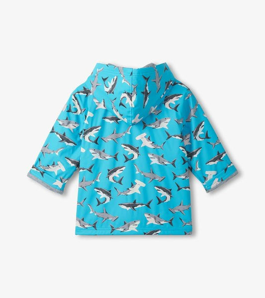 Hatley Shark Party Colour Change Zip Up Rain Jacket
