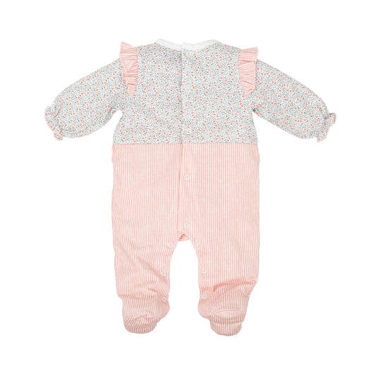 Babidu Babygrow with Floral design and Pink Stripes 11223