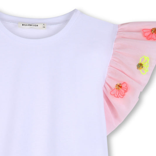 BILLIEBLUSH WHITE T-SHIRT WITH FLORAL DETAILING