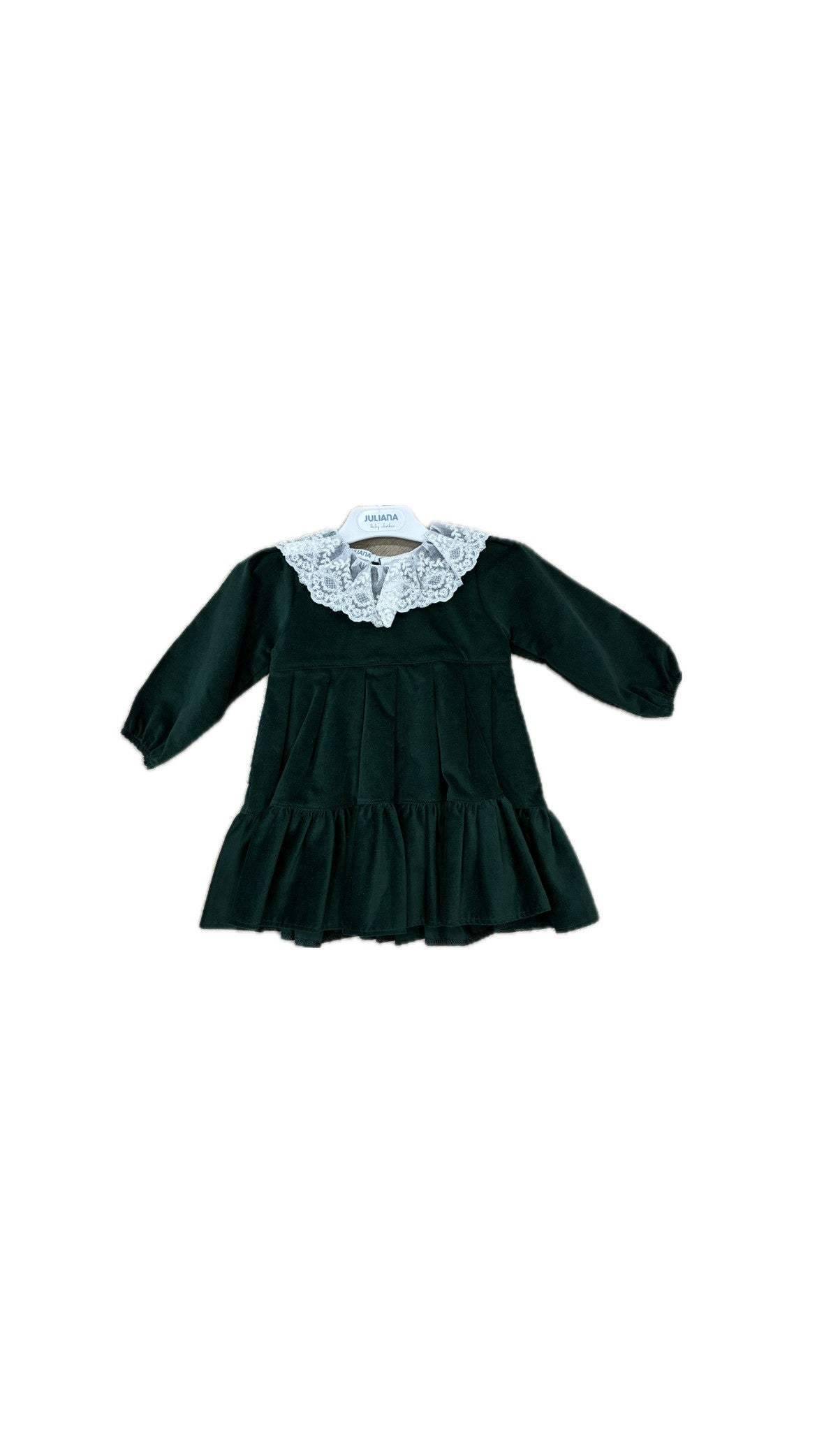 Juliana Ruffle Velvet Dress in Green