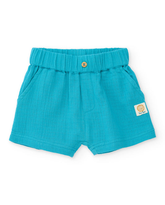 Tuc Tuc BABY BOY White linen shirt with safari print and turquoise linen shorts