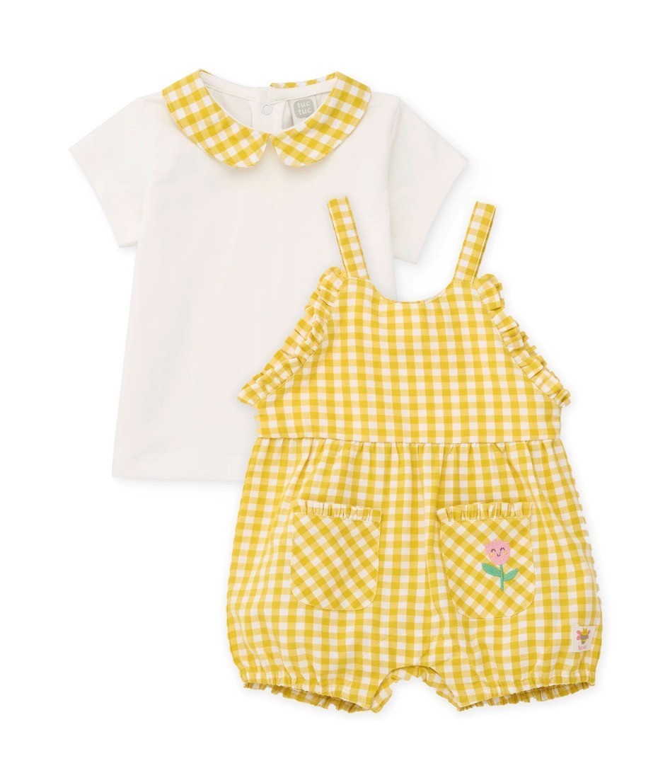 Tuc Tuc BABY GIRL Yellow and white gingham romper with white t-shirt