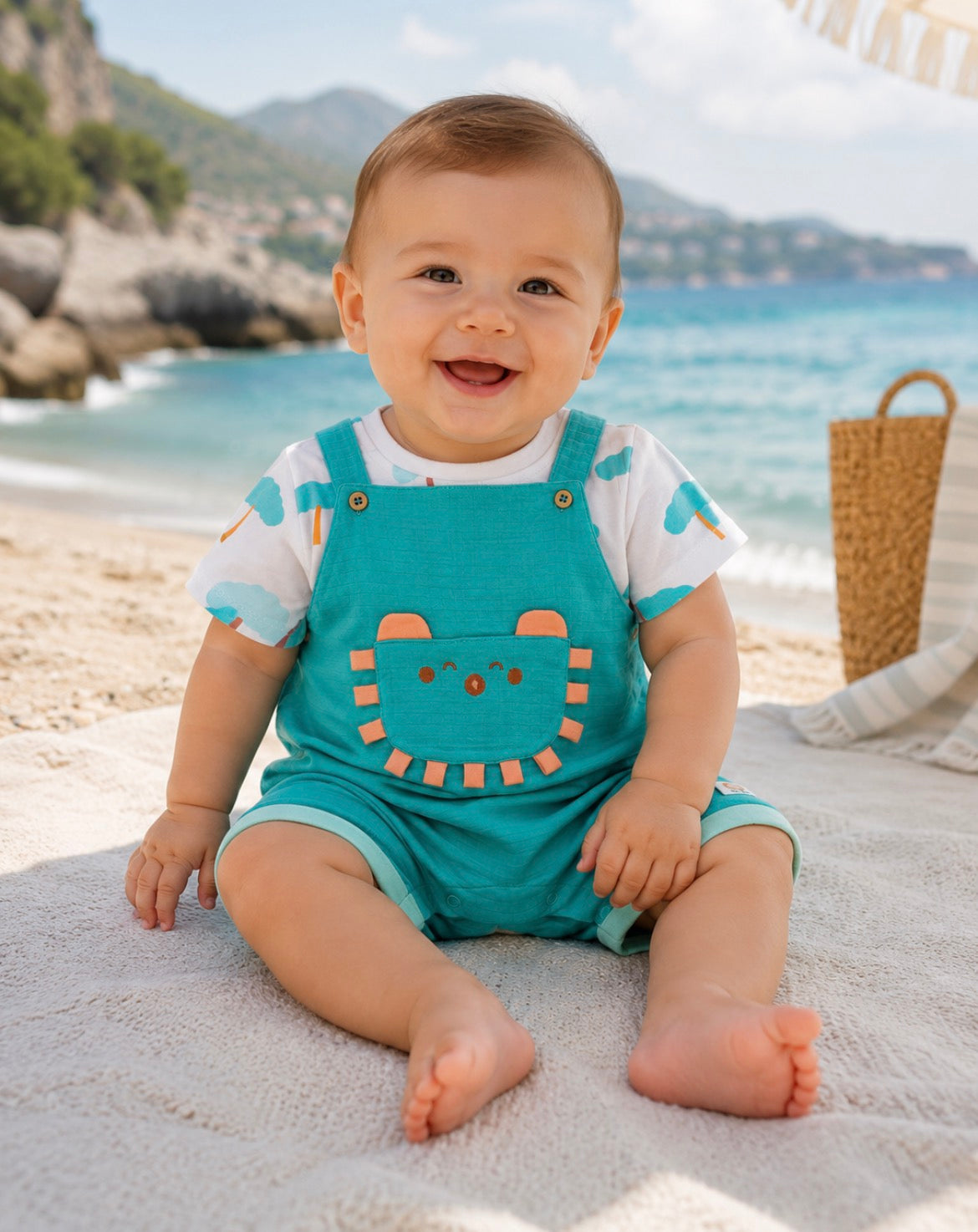 Tuc Tuc BABY BOY Turquoise romper with white printed t-shirt