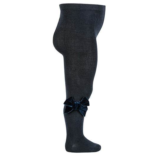 Condor Cotton tights with side velvet bow - 480                        Navy Blue