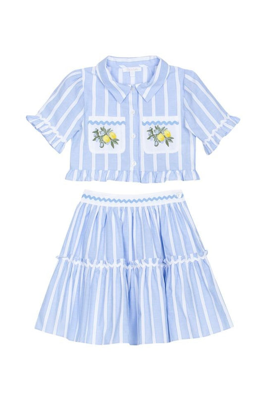 Patachou Blue Stripe Skirt Set