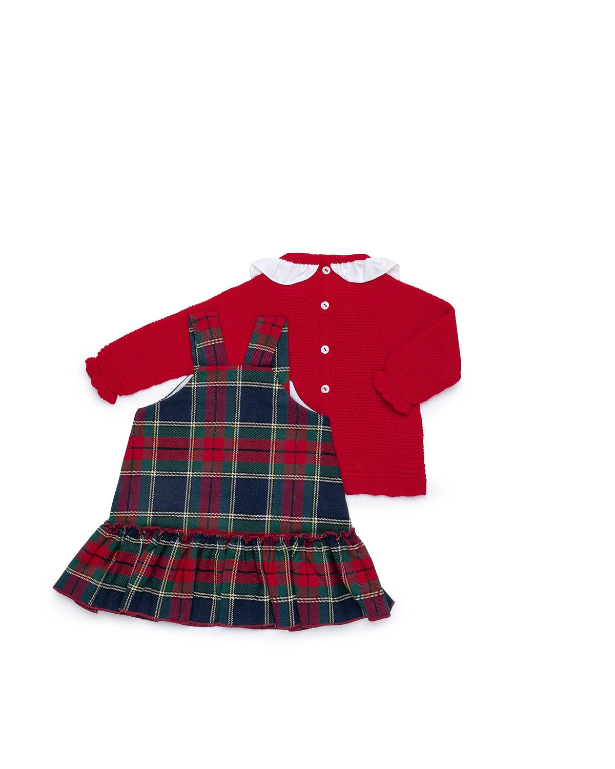 JULIANA - Red Tartan Pinafore Dress & Knitted Jumper    Red