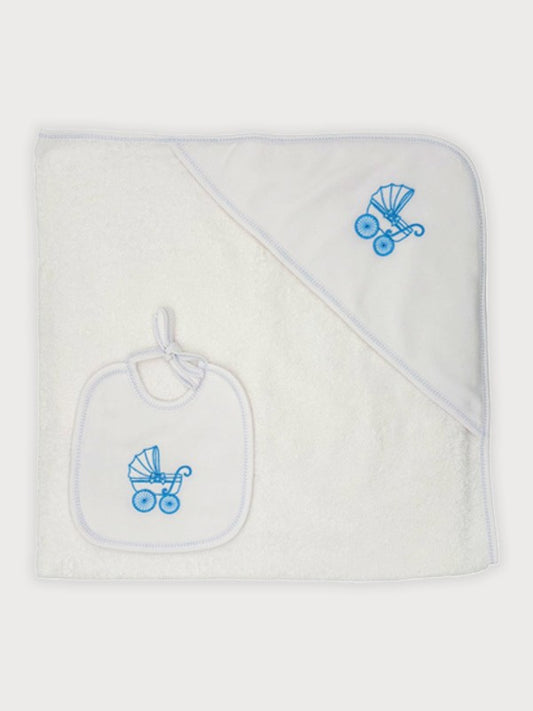 Sardon 2 pc set - Hooded Towel & Bib - Sky Blue / White
