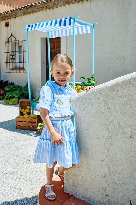 Patachou Blue Stripe Skirt Set