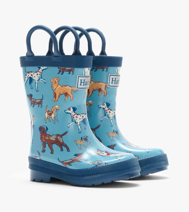 Hatley Blue Little Pups Rain Boots with Handles