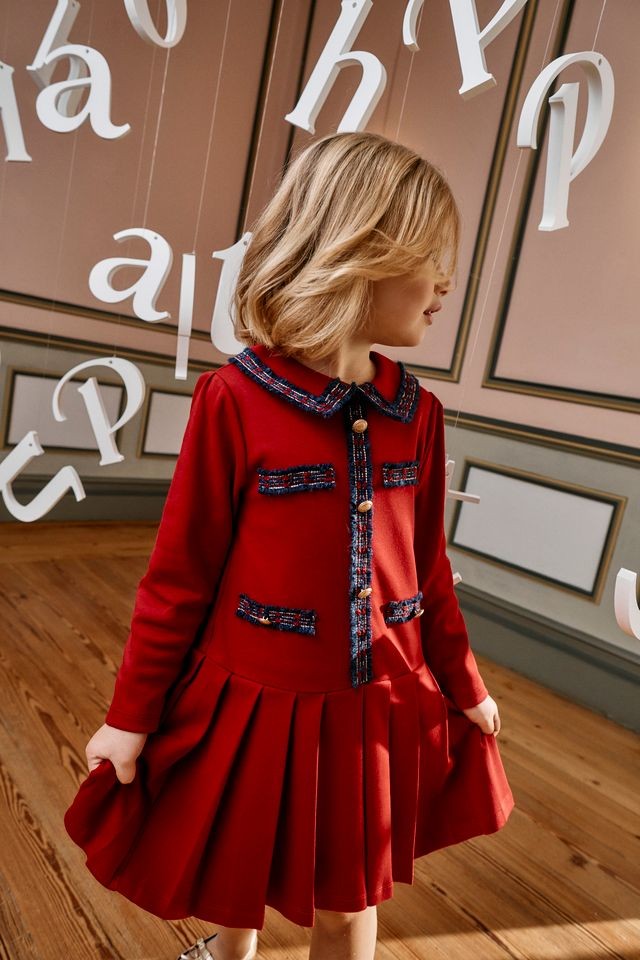 PATACHOU Red Dress with Balmoral Tartan Detailing