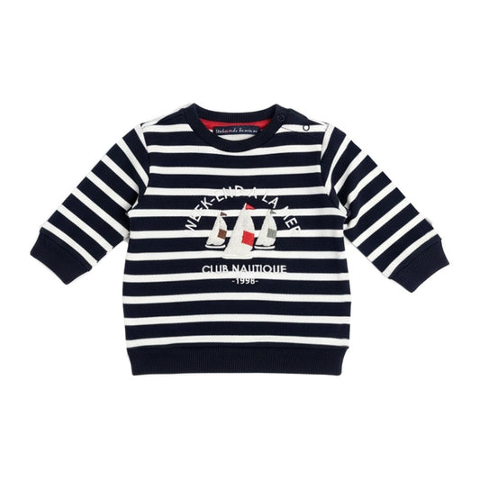 WEEKEND A LA MER SAILBOAT DESIGN SWEATSHIRT IN  NAVY/CREAM