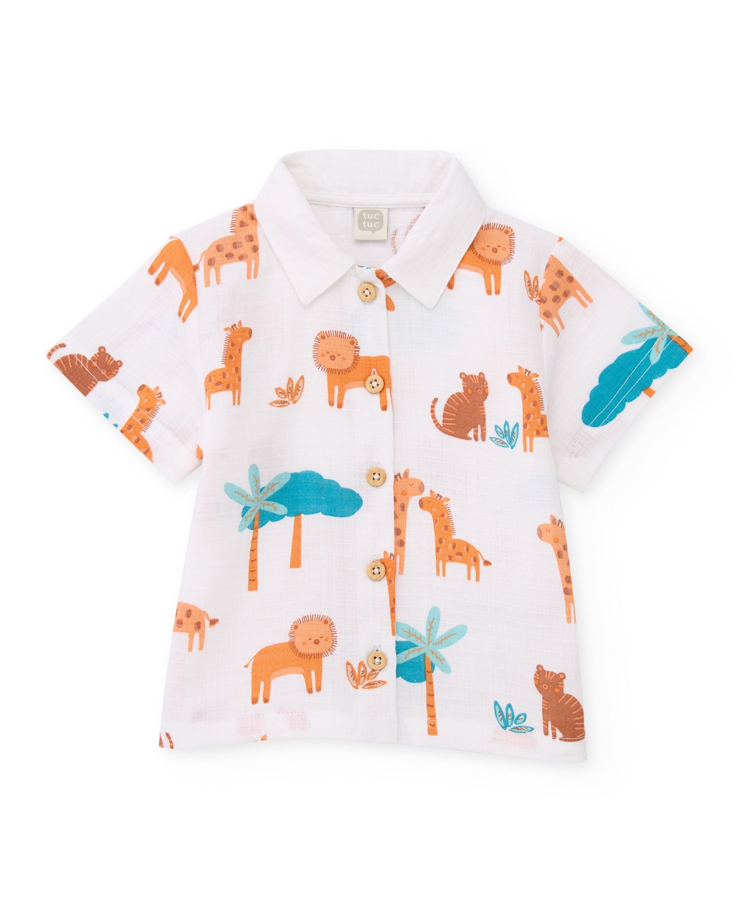 Tuc Tuc BABY BOY White linen shirt with safari print and turquoise linen shorts