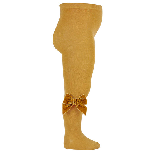 Condor Cotton tights with side velvet bow - 629                                  Mustard