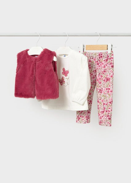 Mayoral Faux Fur Vest Leggings Set in Petal