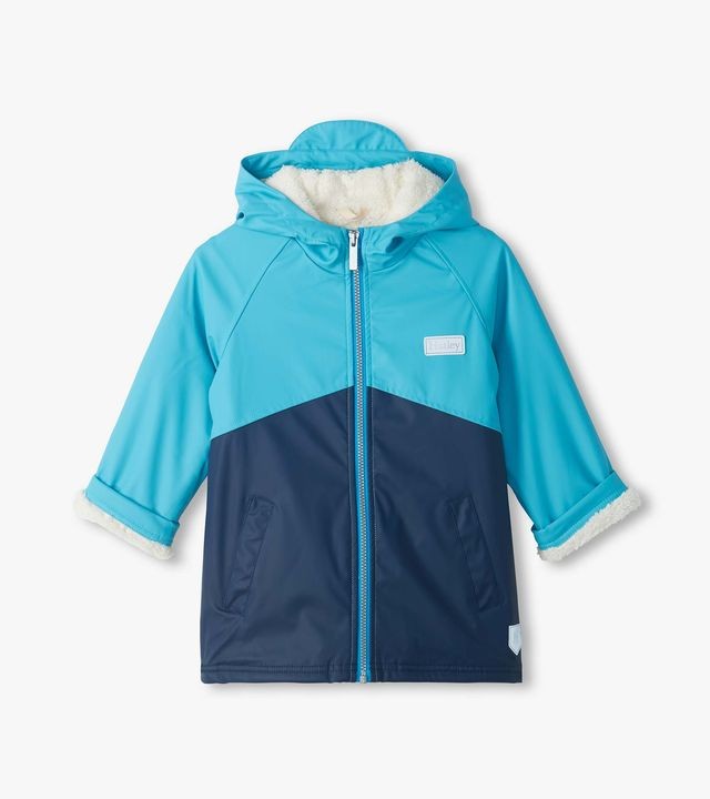 Hatley Blue Colourblock Sherpa Lined Rain Jacket