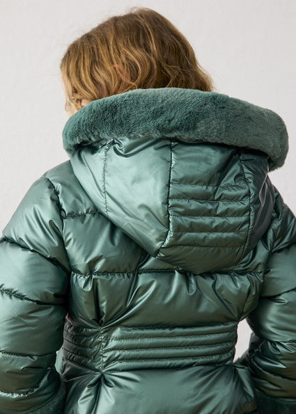 Mayoral Metallic Faux Fur Puffer Jacket in Green
