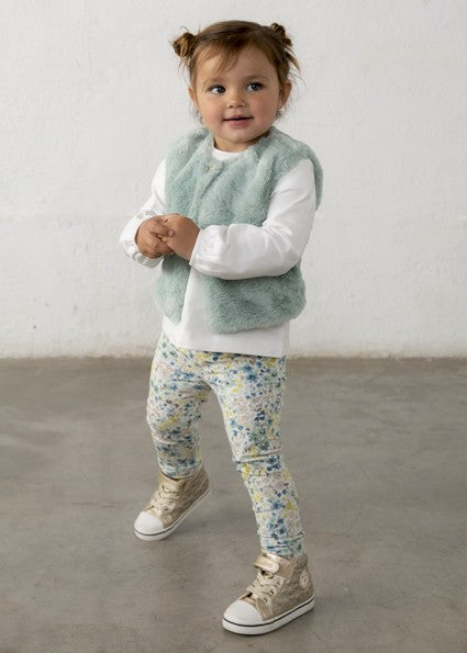 Mayoral Faux fur vest leggings set   Anise