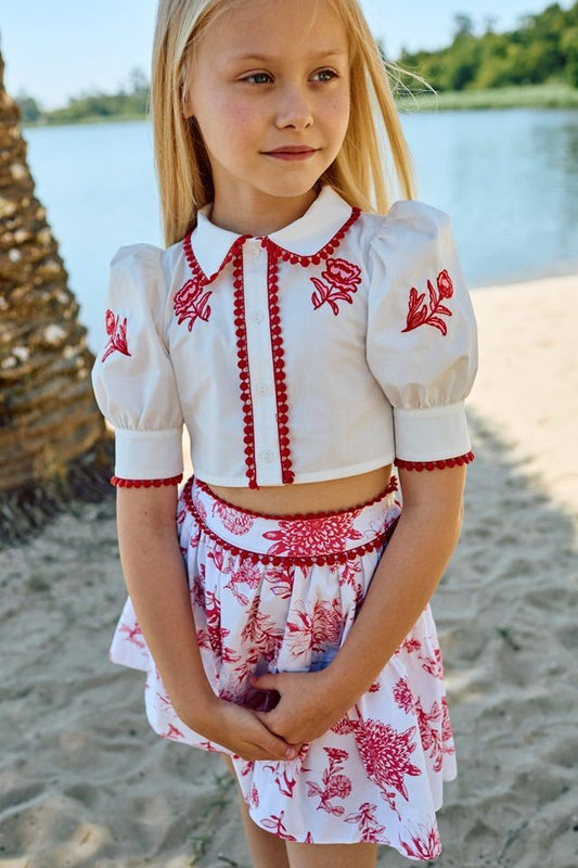Patachou Red Blossom Skirt Set