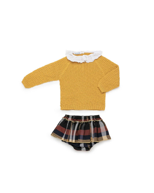 JULIANA 2 PC BABY SET - Knit top and Skort  Mustard