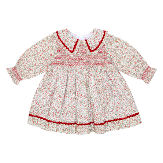 DEOLINDA CHRISTMAS HOLLY DRESS With SMOCKING