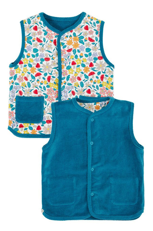 FRUGI WYNN REVERSIBLE WAISTCOAT BOAT BLUE/WILD WOODS