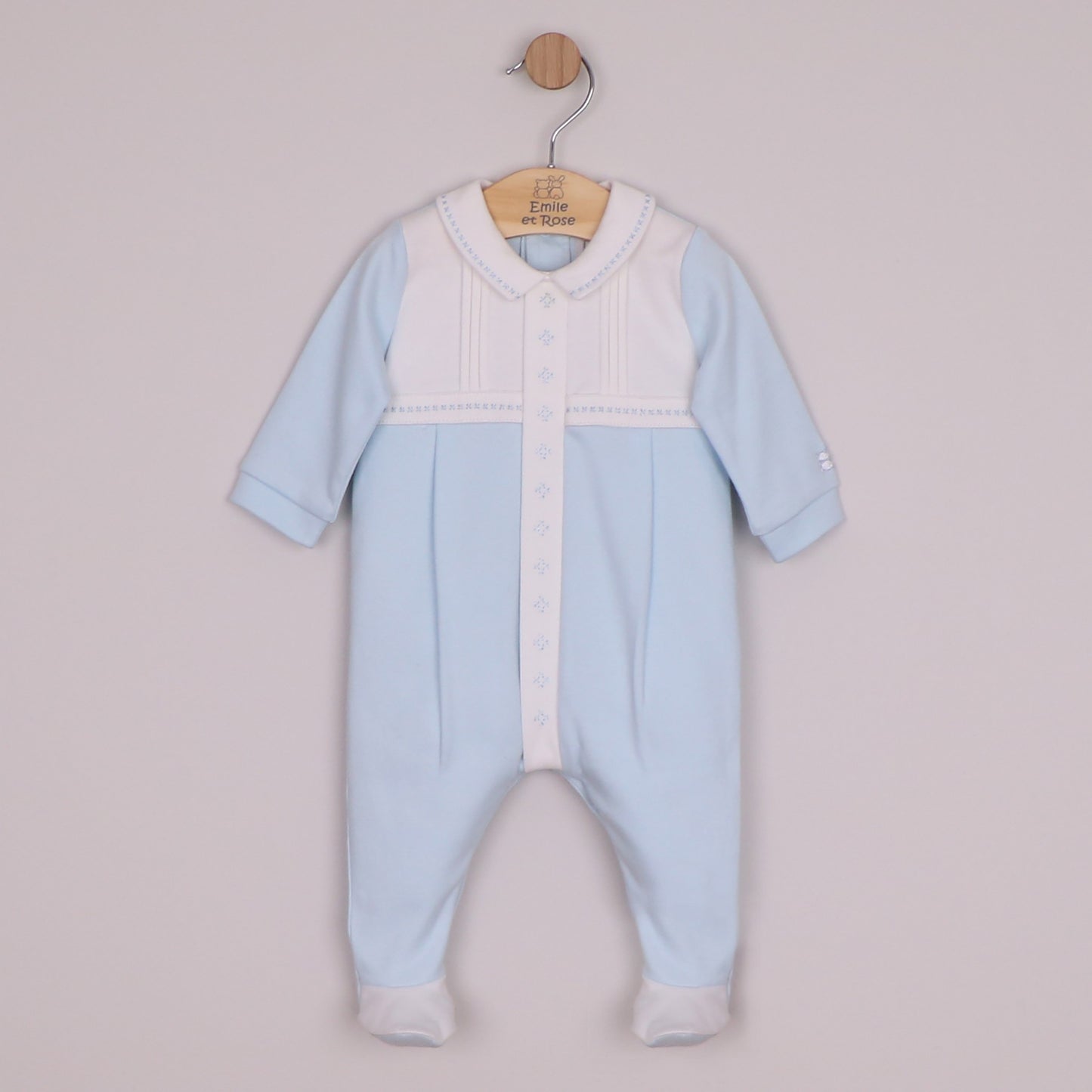 Emile et Rose Matthew I'lock AIO with white pleated yoke & emb placket P Blue