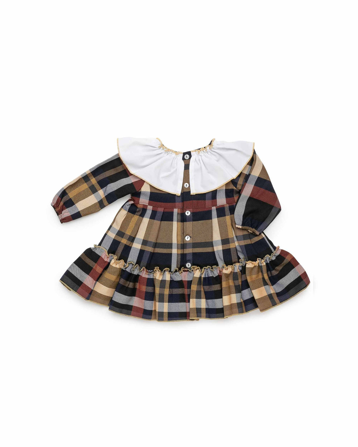 JULIANA - Tartan dress, white collar & mustard bow