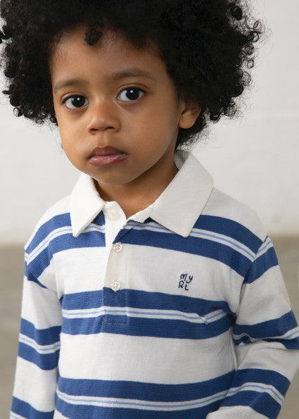 Mayoral Long Sleeved Striped Polo Top Blue