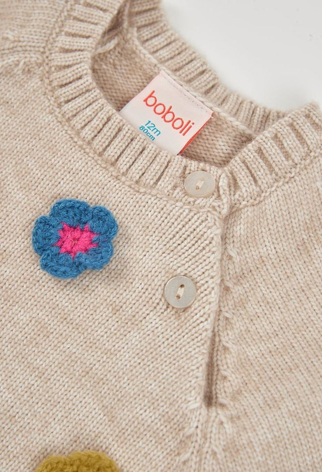 Boboli Girl Beige Flower Knit Pullover