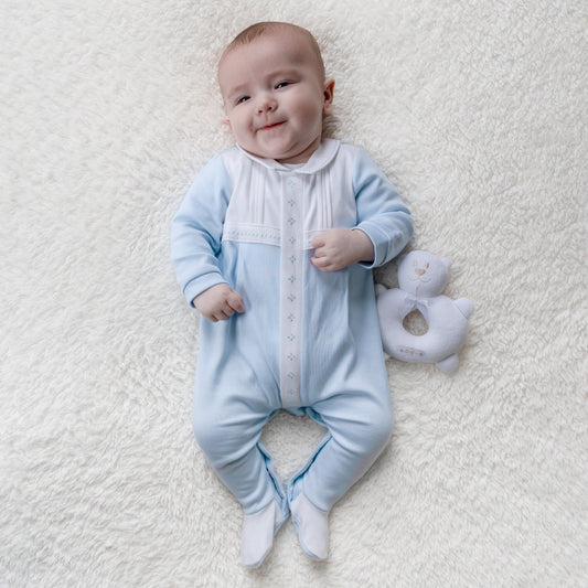 Emile et Rose Matthew I'lock AIO with white pleated yoke & emb placket P Blue