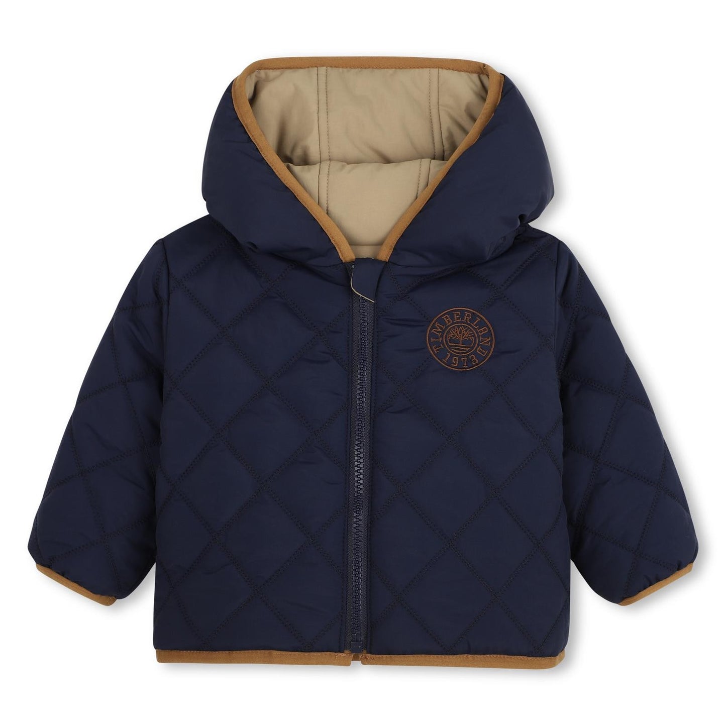 TIMBERLAND REVERSIBLE PUFFER JACKET in NAVY & BEIGE