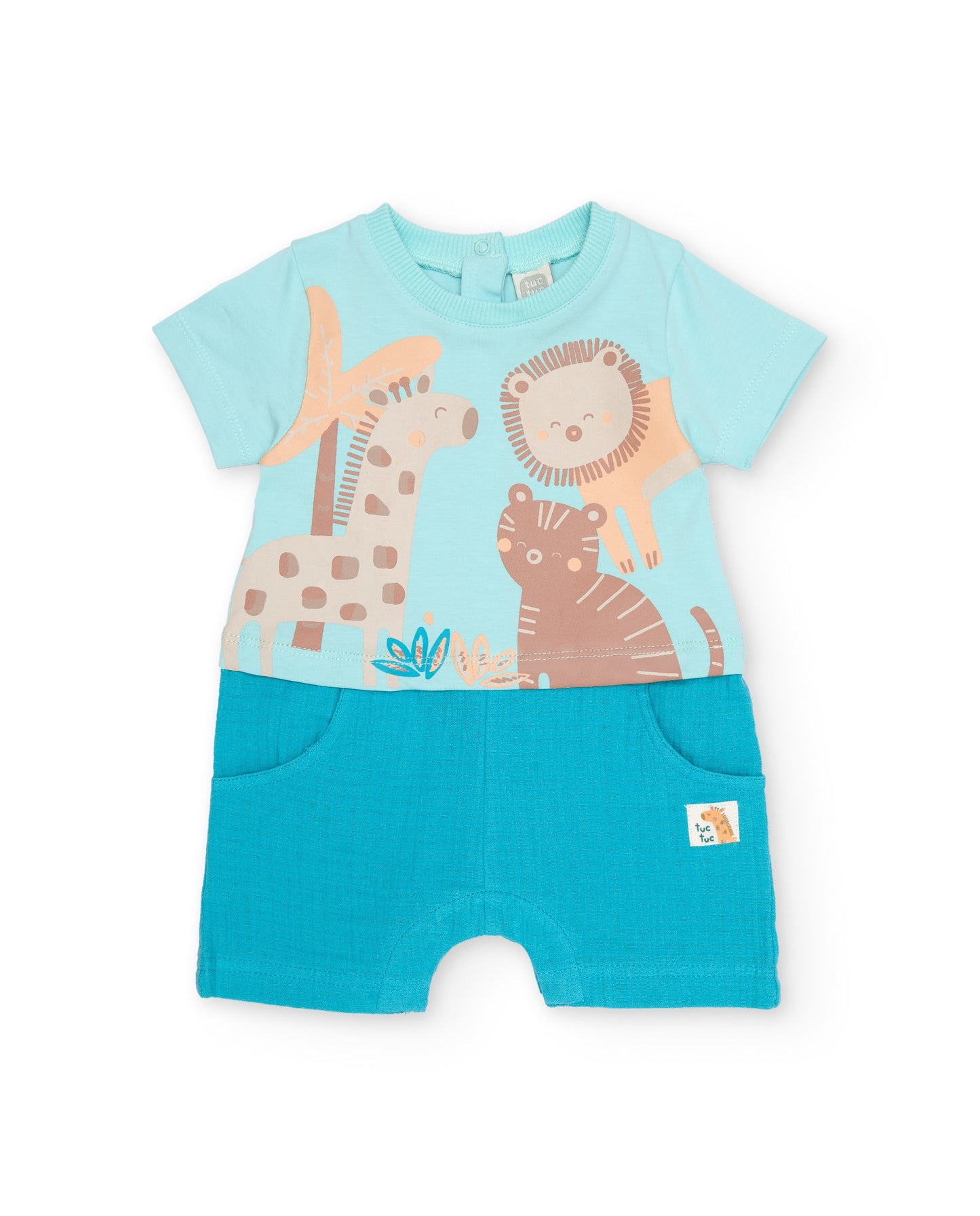 Tuc Tuc BABY BOY Turquoise romper with safari design