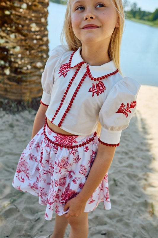 Patachou Red Blossom Skirt Set