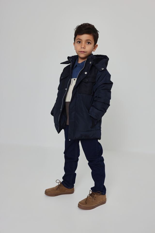 Boboli Boy Navy Technical Fabric Coat