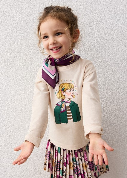 Mayoral Long Sleeve t-shirt scarf    Cream and Green