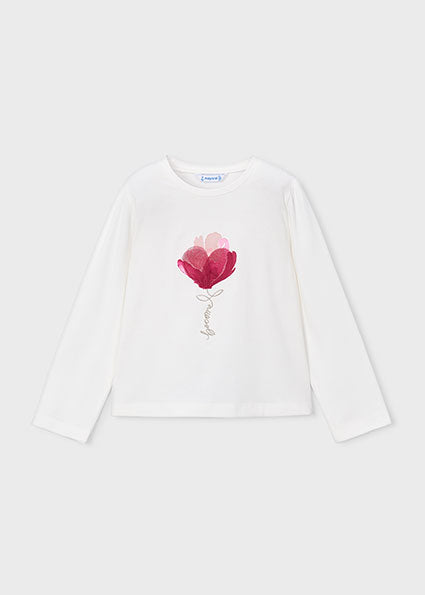 Mayoral Long Sleeve Raspberry  & White T-shirt